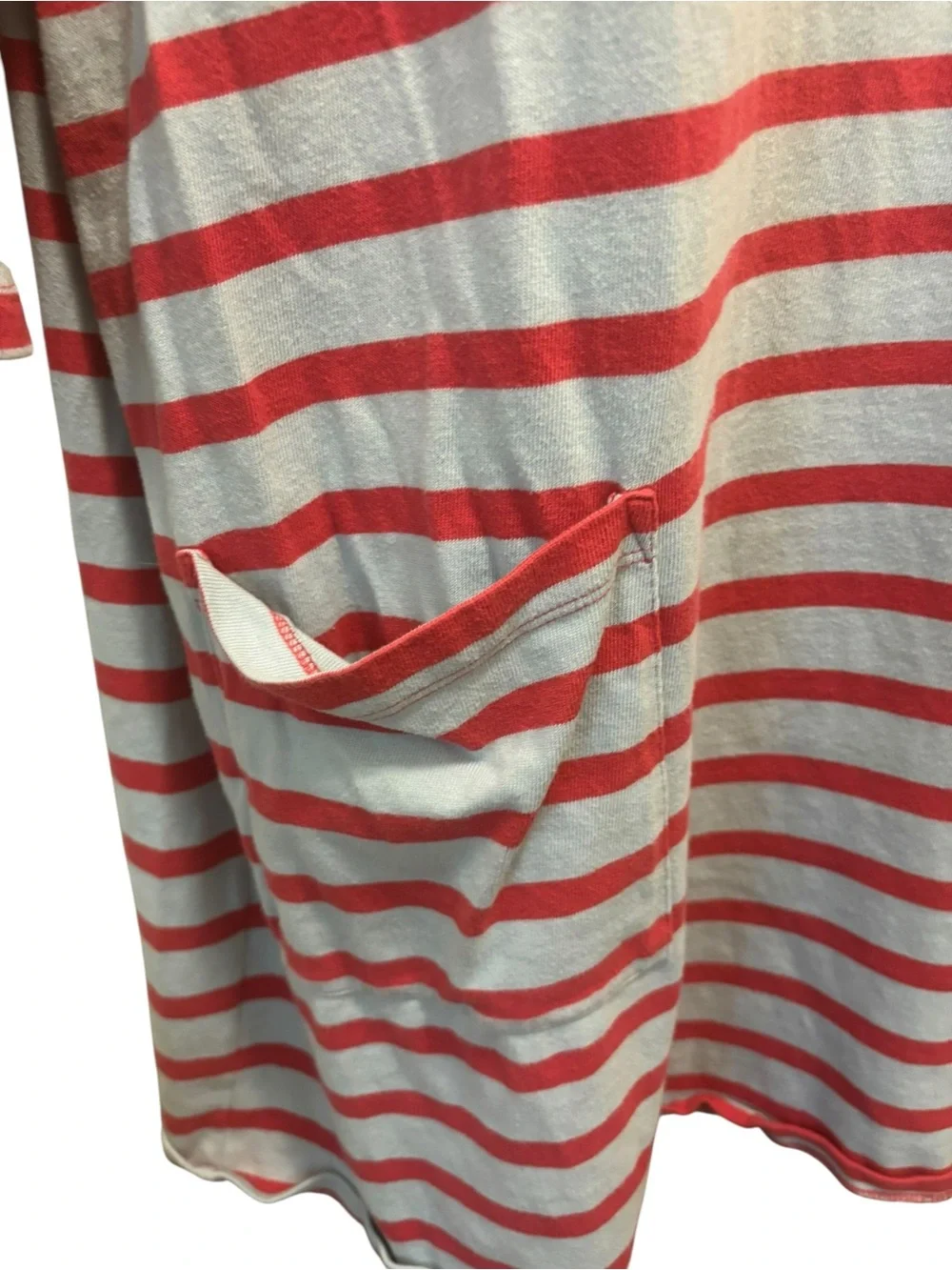 The Nines By HATCH Striped T-Shirt Costal Dress L Pockets Red Gray Luxe Cotton